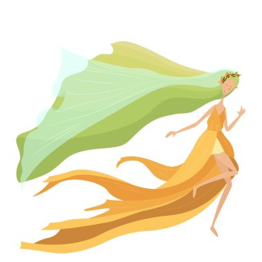 Orman perisi Mavka 'nın güzel, parlak çizgi film çizimi. Çocuk kitabı ya da sihirli yaratıkların ansiklopedisi için harika bir çizim. Doğu Avrupa efsaneleri ve efsaneleri. Şık karakter