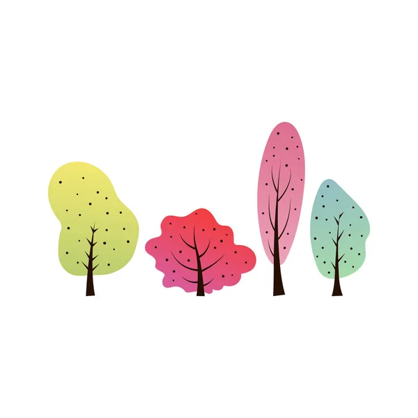 Set Beautiful Colorful Doodle Trees Gradient Illustration Park Forest Design — Stock Vector