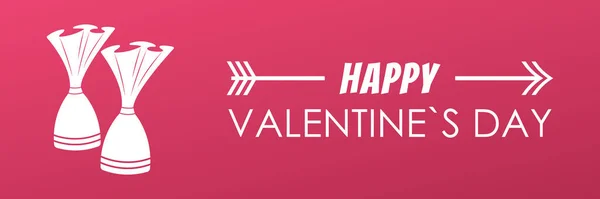 Wide Pink Banner Happy Valentine Day Bright Advertising Flyer Inscription — ストックベクタ