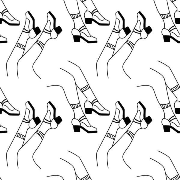 Verrücktes Schwarz Weißes Nahtloses Muster Mit Komischen Frauenbeinen Schuhen Außergewöhnlicher — Stockvektor