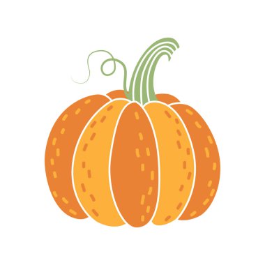 Şirin, düz karalama balkabağı ikonu. Şükran Günü için sonbahar eşyası, hasat günü, Cadılar Bayramı. Çıkartmalar için mevsimlik nesneler. Sonbahar hediye kartlarının tasarımı için tırman.