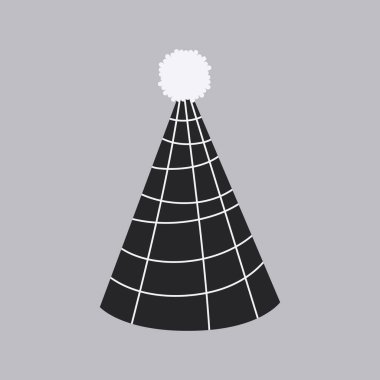 Şebeke desenli ve ponpon şapkalı parti konisi. Doğum günü davetiyeleri ve hediye kartları için..