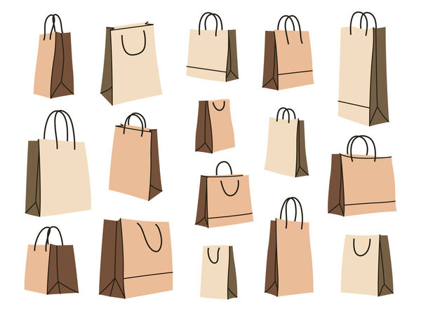 Set of brown kraft paper shopping bags for marketing and commerce designs