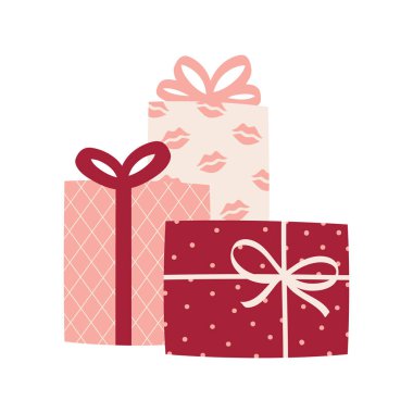 Fiyonklu ve romantik desenli Üç Hediye Kutusu Sevgililer Günü ya da tatiller için bayram klubü