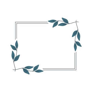Davetiyeler için köşelerinde Yeşil Yaprak Dalları olan dikdörtgen Çerçeve