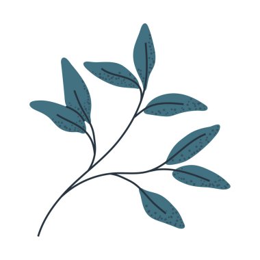 Minimalist tasarım için mavi botanik yaprak dalı vektörü