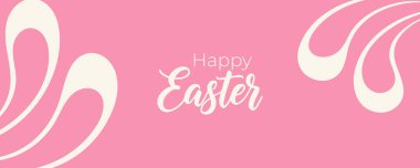 Soyut Beyaz Tavşan Kulaklı Minimalist Mutlu Paskalya Pembe Bayrağı