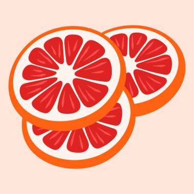 Üç Yuvarlak Greyfurt Düz vektör illüstrasyonunda kesişiyor