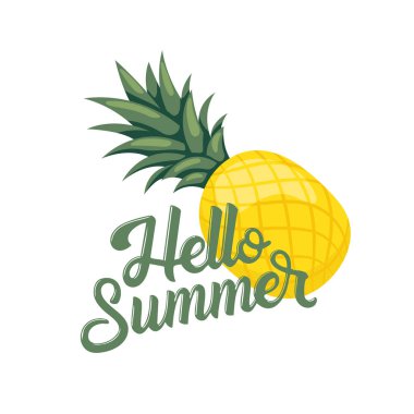 Merhaba Yaz kartı ve ferahlatıcı ananas tasarımı. Yaratıcı yaz selamlaması