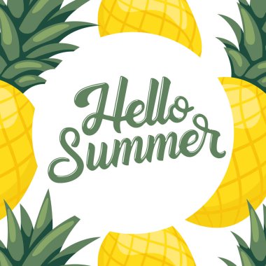 Merhaba Yaz kartı ve ferahlatıcı ananas tasarımı. Yaratıcı yaz selamlaması
