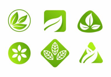 Conjunto de smbolos con formas geomtricas y hojas, naturaleza, Plantilla para logotipo