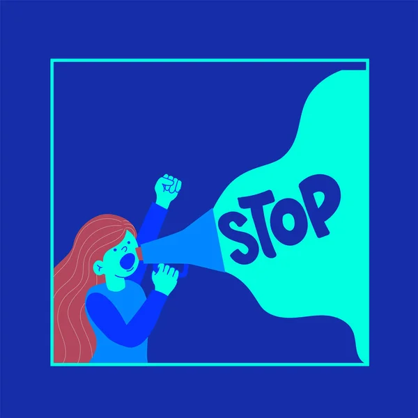 Ilustracion vektör mujer protestosu con megafono