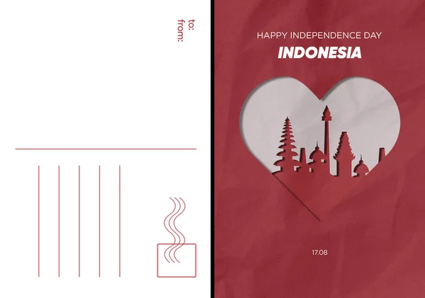 Feliz Día Independencia Indonesia Postal — Vector de stock