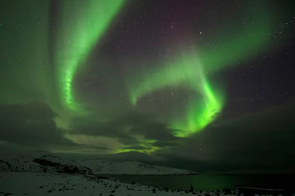Aurora Borealis Северное Сияние Териберка Мурманская Область Россия — стоковое фото