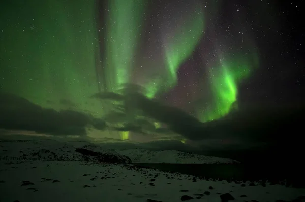 Aurora Borealis Luci Del Nord Teriberka Regione Murmansk Russia — Foto Stock