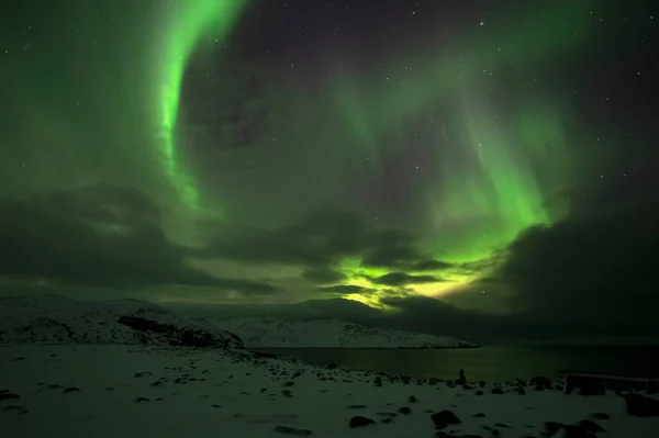 Aurora Borealis Northern Lights Teriberka Região Murmansk Rússia — Fotografia de Stock