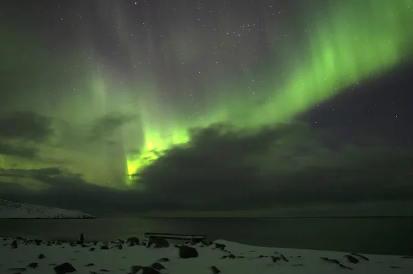 Aurora Borealis Zorza Polarna Teriberka Region Murmańska Rosja — Zdjęcie stockowe