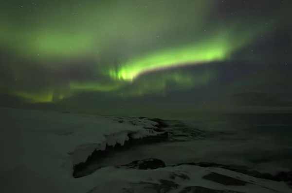 Aurora Borealis Luci Del Nord Teriberka Regione Murmansk Russia — Foto Stock