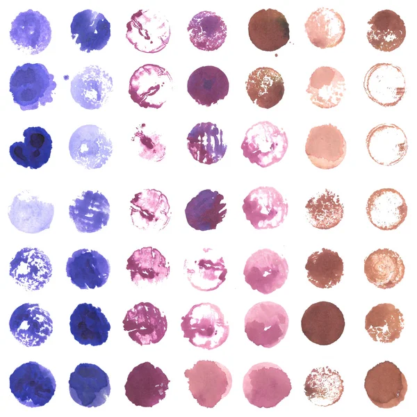 Cercles de couleur variable (violet, rose, brun) créés avec des timbres ronds en liège de bouteille de vin — Photo