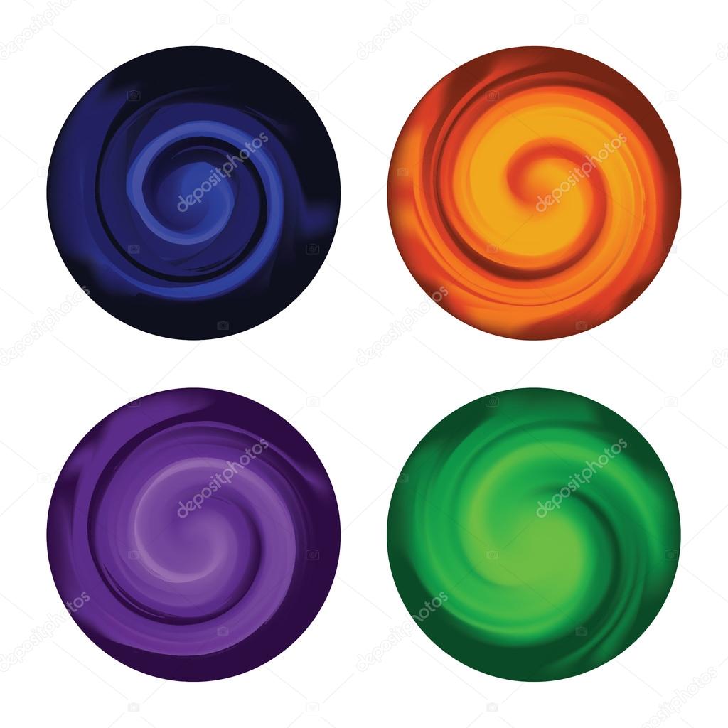 Quattro cerchi di Mix di colore Sfumature di spirale — Vettoriale Stock