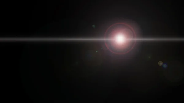 Lens flare with pink, red and white coloring on black background. Digitally created light beam effect for web use, wallpapers and backgrounds. — Stock Photo, Image