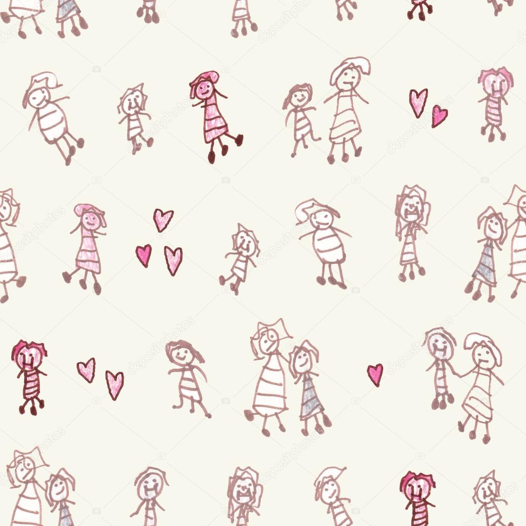 Childhood imaginary friends with three legs drawing as seamless pattern