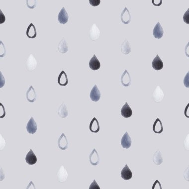 Blue rain drops falling down seamless pattern