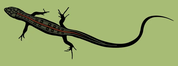 Lizard silhouette shape with colored scales on green background — Stockvector