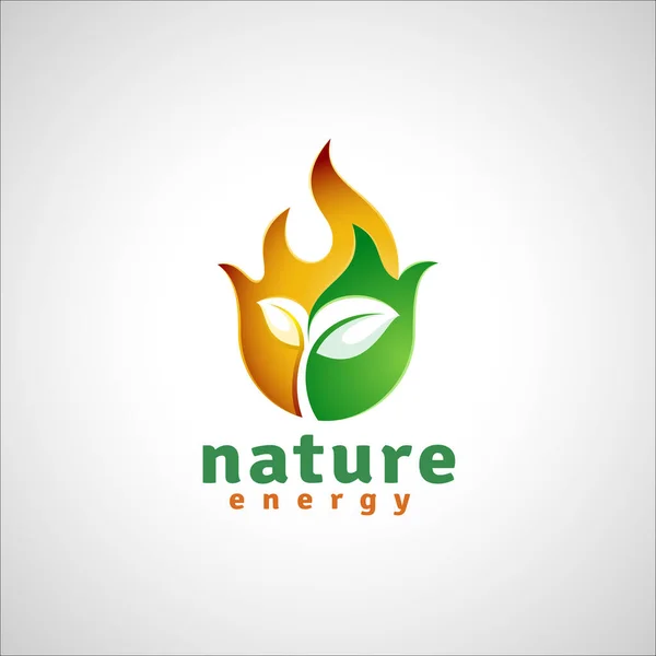 Natura Energia Logo Con Concetto Fuoco — Vettoriale Stock