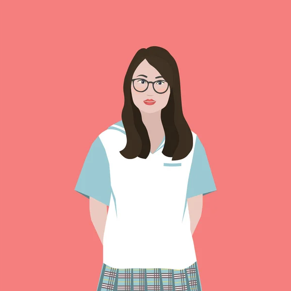 Ilustración Vectorial Una Chica Asiática Hermosa Estudiante Mujer Oriental Colegiala — Vector de stock