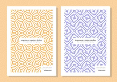 Basit modern Japon poster şablonları. Posterler, afişler, broşürler, web için Asya 'nın moda dalga süsleme şablonu. Dalgalı çizgiler iş dünyası Japon tarzı. Dijital estetik başlık sayfası düzeni. Minimalist tasarım kağıt poster kapağı şablonu.