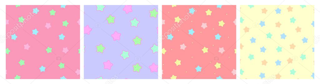 Repeatable Princess Pattern With Star And Dots. Cute Pink Background set. Modern Fairy princess star repetitive pattern for paper, textile design. Fantasy star background collection for boys and girls