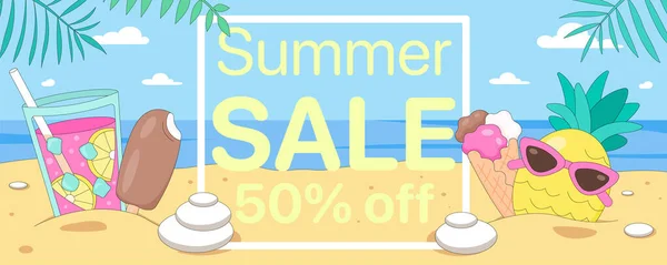 Beach Party Sea Summer Horizontal Sale Banner Banner Design Template — Stock Vector