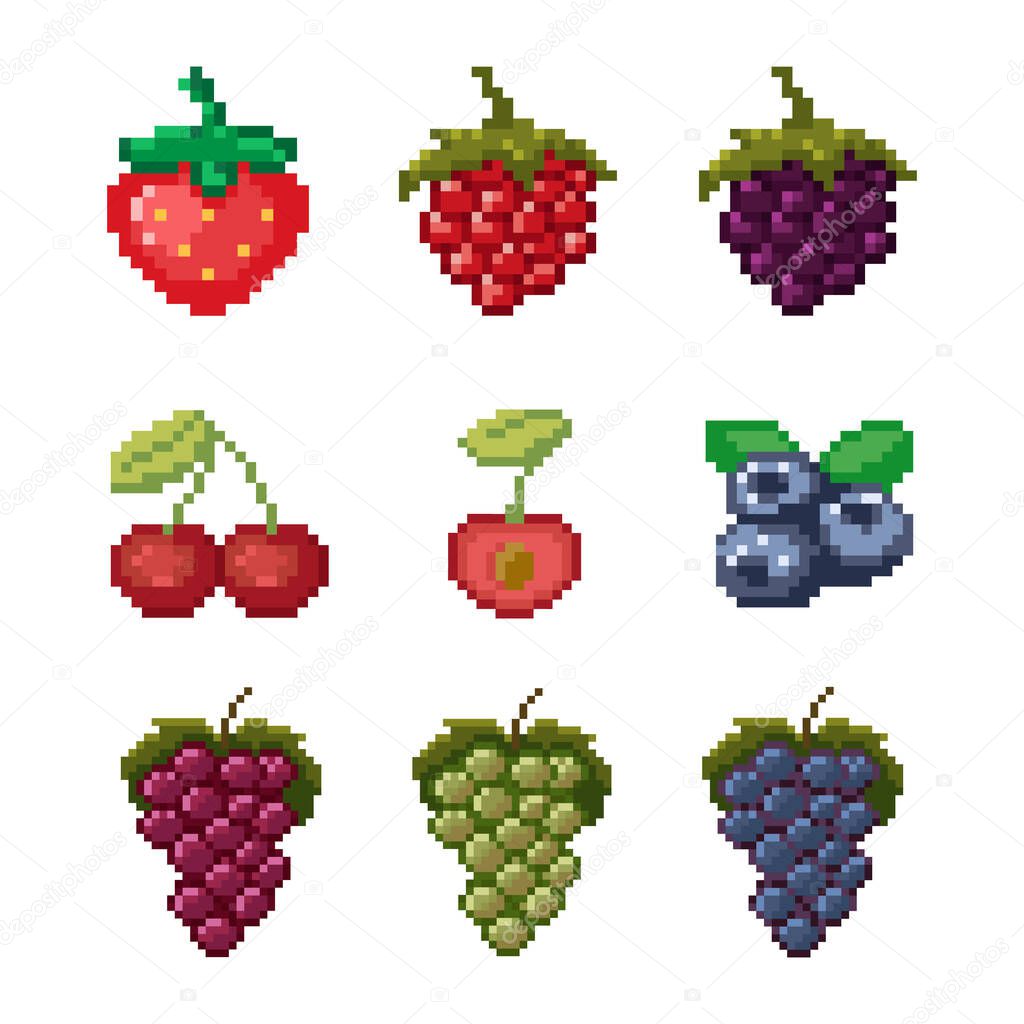 Pixel berries. Vector set.