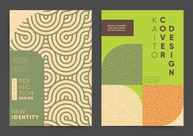 Üst üste binen dalga ve dairelerle modern geometrik tasarım arka planı. Poster, kapak, sunum, broşür ve broşür için A4 şürü. Geometrik dalgalı Asyalı tasarım düzeni. Doğulu dalga çizgileri ve daireler