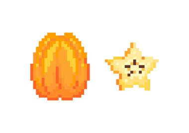 Pixel art Carambola vektör çizimi. 8 bit retro oyun pikseli yıldız meyve karambola simgesi.