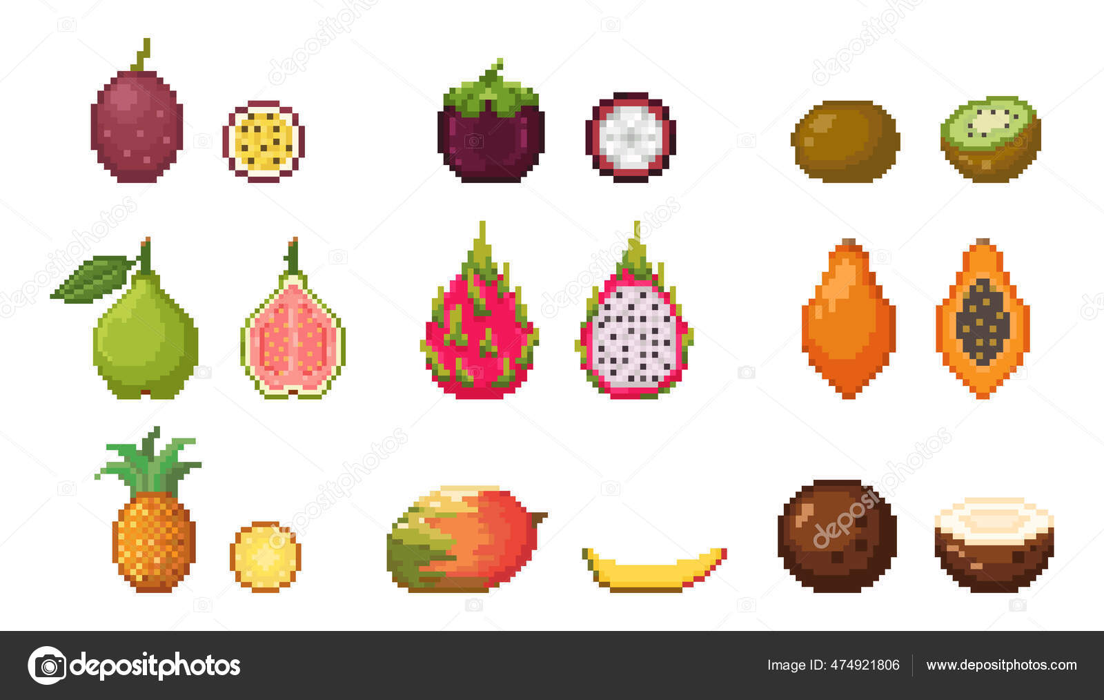 Fruits pixel art collection graphics Royalty Free Vector