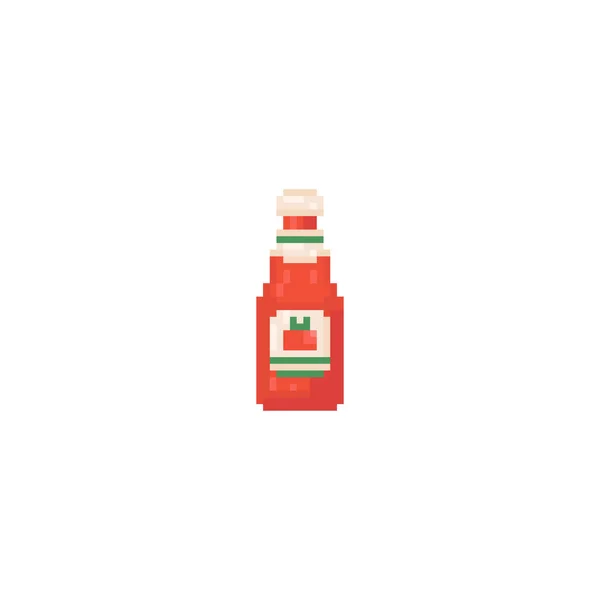Pixel Art Ikona Kečupu Vektor Retro Bit Ilustrace Láhve Kečupu — Stockový vektor