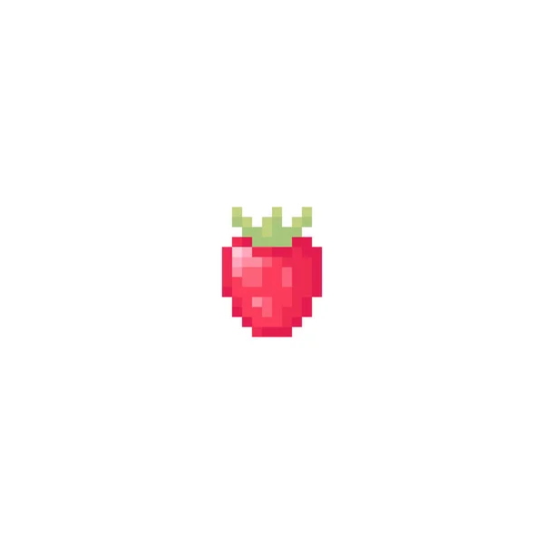 Pixel sanat çileği. Oyun varlıkları, baskı, uygulama, çıkartma, web tasarımı, kumaş, kağıt, dekorasyon için çileğin sevimli retro simgesi. Moda Pikseli Vektör Çilek İllüstrasyonu.
