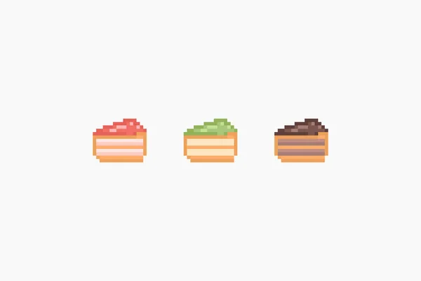 Coupe Pixel Jeu Illustration Gâteau Gâteaux Vectoriels Pixel Chocolat Fraise — Image vectorielle