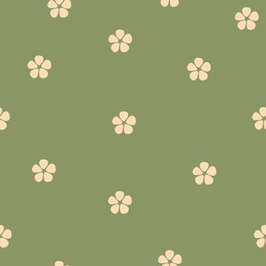 Basit, pürüzsüz bir çiçek deseni. Japon sakura çiçekleri vektör arka planı. Klasik çiçekli Asyalı retro fon. Sakura çiçekli yeşil ve bej doğulu süsler. Kağıt, kumaş, tekstil için..