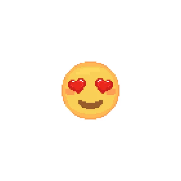 Pixel Corações Arte Olhos Emoticon Emoji Pixel Retro Rosto Amarelo —  Vetores de Stock