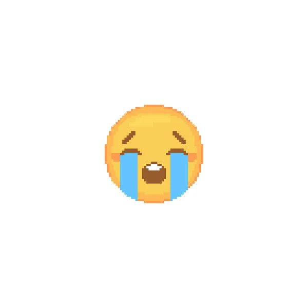 Pixel Art Crying Emoji Icon Retro Pixel Emoticon Loudly Crying — Stock Vector