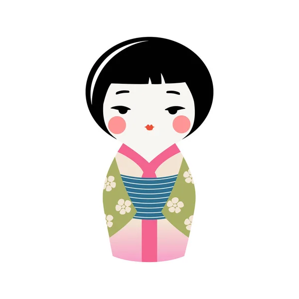Boneca Kokeshi Bonito Quimono Lembrança Japonesa Tradicional Vector Kawaii Kimono — Vetor de Stock