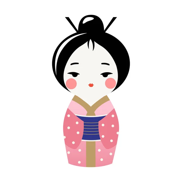 Boneka Kokeshi Yang Lucu Dalam Kimono Oleh Oleh Tradisional Jepang - Stok Vektor
