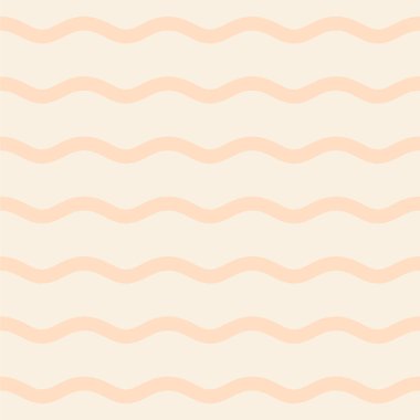 Basit, pürüzsüz kum deseni. Plaj arka planının en az tekrarlanması. Kumsalda dalgalar var. Dalgalı çizgiler ve kumaş, tekstil, kağıt, dekor için bej arkaplan deseni. Vektör.