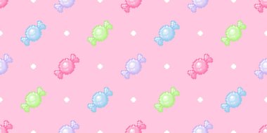 Pixel sanat, tatlı şeker, pembe, pürüzsüz desen. Vektör 8 bit tatlı kız arkaplan veya arkaplan.