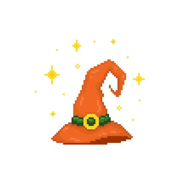 Pixel Arte Sombrero Bruja Ilustración Sombrero Bruja Asistente Píxeles Retro — Vector de stock