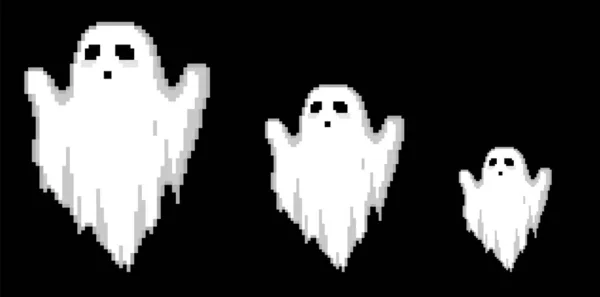 Pixel Arte Fantasmas Conjunto Halloween Retro Ilustración Fantasmas Píxeles Bits — Vector de stock