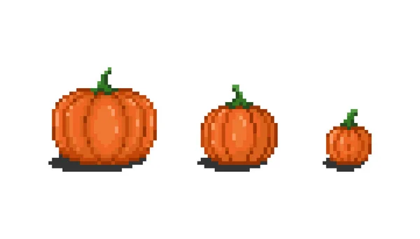 Pixel Art Calabazas Conjunto Píxeles Estilo Retro Juego Diferentes Tamaños — Vector de stock